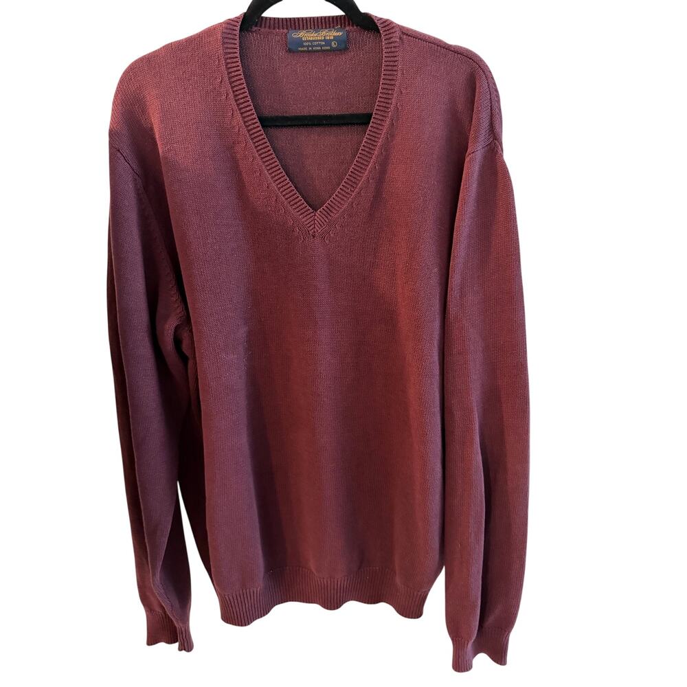 Brooks Brothers Men's Burgundy V-Neck Cotton Sweater Size L